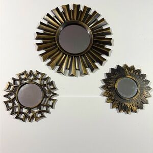 Bronze Sunburst Wall Mirror Set - Decorative Home Wall Decor